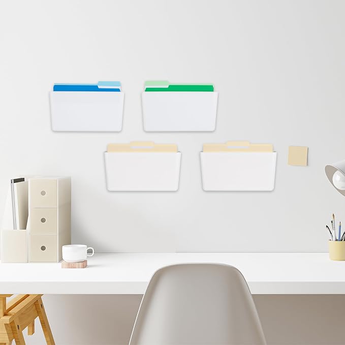 4 Pack White Plastic Single Pocket Hanging File Organizer, Wall Mount Paper - Image 4