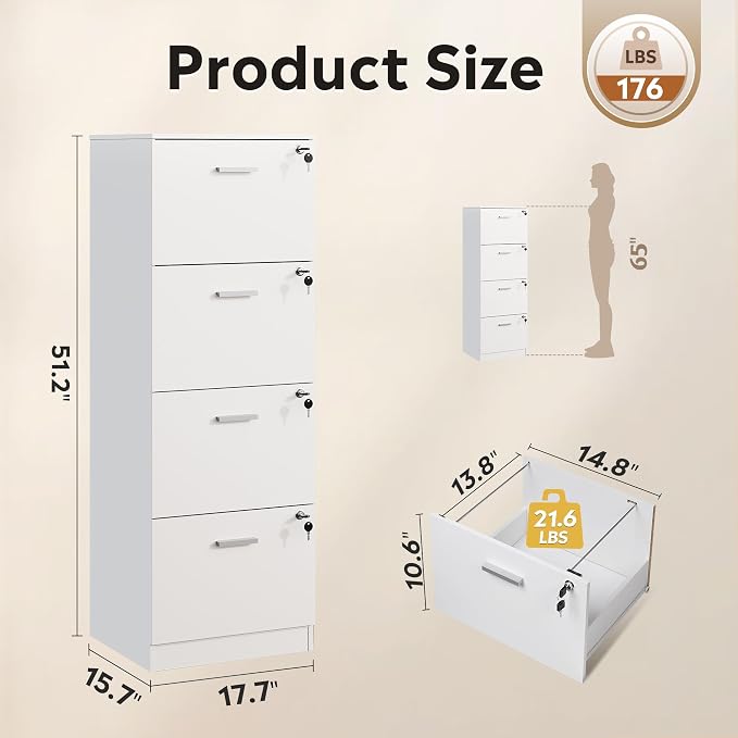 DEVAISE 4 Drawer Vertical File Cabinet, Wood Filing Cabinet - Image 3