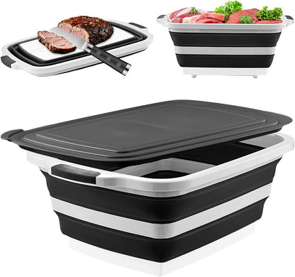 Collapsible BBQ Prep Tub with Cutting Board & Lid – 7.95 Gal / 30L Space-Saving by CompanionforOutdoorsHome