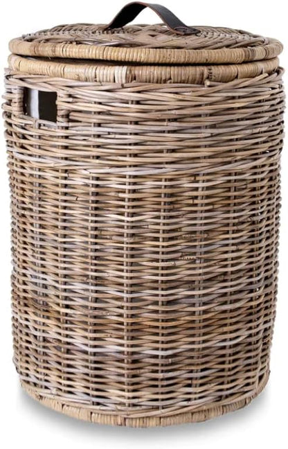 The Basket Lady Round Wicker Hamper | Wicker Laundry Hamper Nested Set of 2 - Image 2