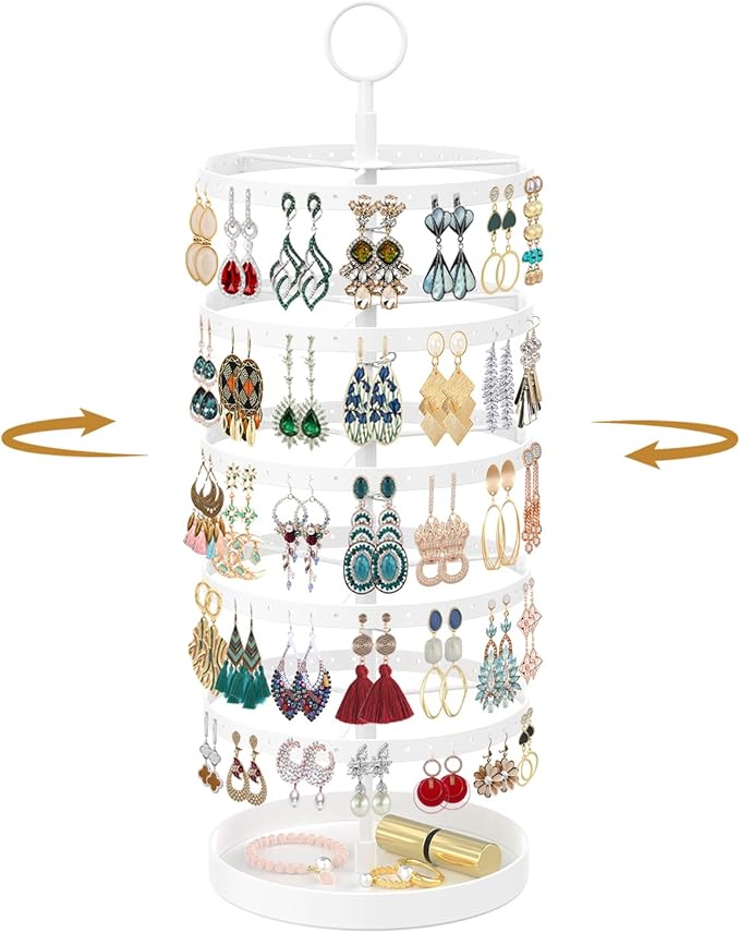 MODOWEY 5 Tiers Rotating Earring Holder Organizer Display, Adjustable Jewelry by MODOWEY