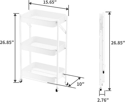 JAQ No Assembly Required Rolling Cart, 3-Tier Foldable Utility Cart - Image 3