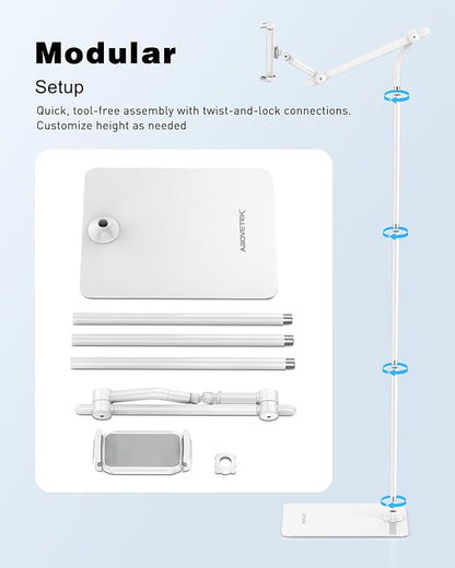 AboveTEK Tablet Floor Stand, Stylish Adjustable Height iPad Floor Stand - Image 6