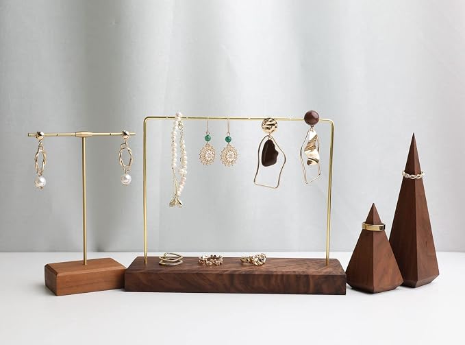 GemeShou Walnut Earring holder for selling, Brass earring stands and displays - Image 3