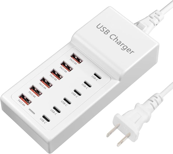 USB Charging Station, 12 Ports USB C Charger, 50W/10A MultiPort Charging Block by DeBangsi