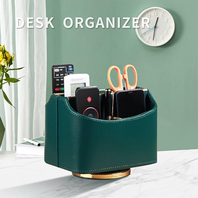 Leather Remote Control Holder for Table, 360 Degree Spinning TV Remote Caddy - Image 2