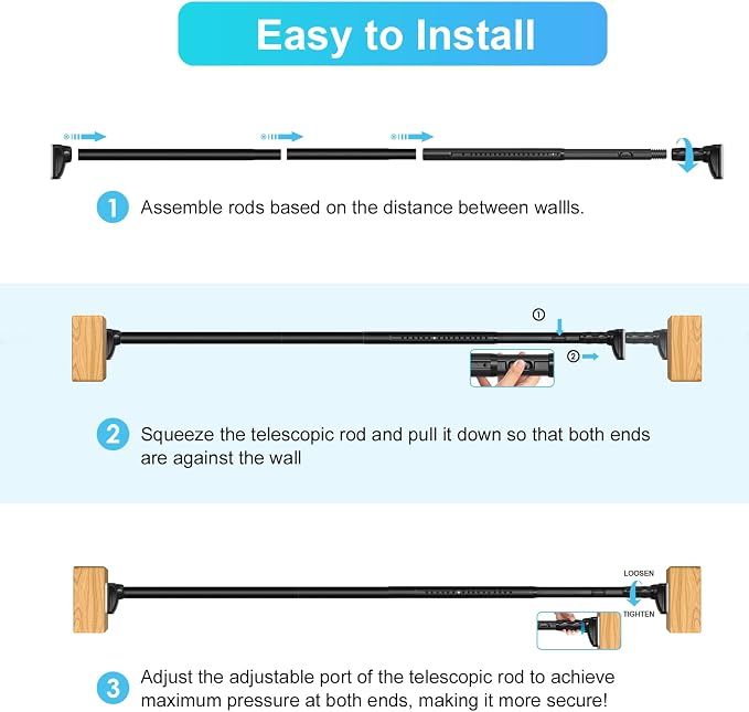 Black Closet Rods For Hanging Clothes, 41-67 In heavy duty tension rod | - Image 8