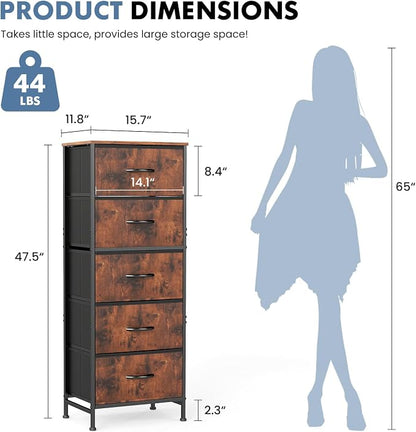 DUMOS Nightstand with 5 Drawers Bedside Table with Removable Fabric Bins Sturdy - Image 3