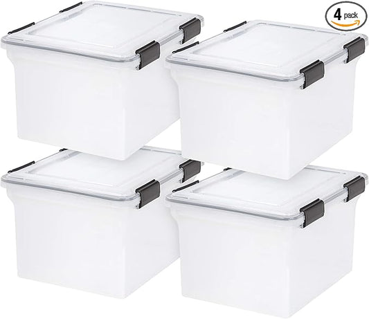 IRIS USA WeatherPro File Box Organizer, Letter/Legal, 32 Qt. 4-Pack, secure by IRISUSA