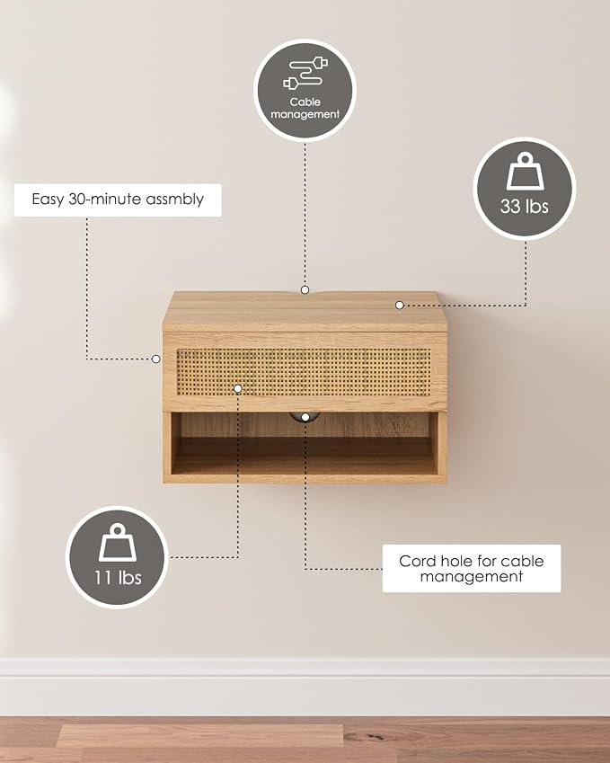 Floating Nightstand, Small Modern Floating Nightstand - Image 9