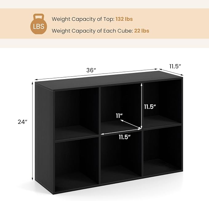 Giantex 6-Cube Bookcase, 3-Tier Cubby Bookshelf, Horizontal Vertical Display - Image 3