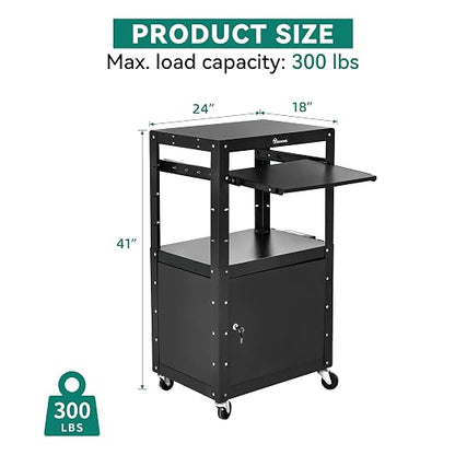 YITAHOME Rolling AV Cart with Wheels & Locking Cabinet, Keyboard Tray & 16.4ft - Image 5
