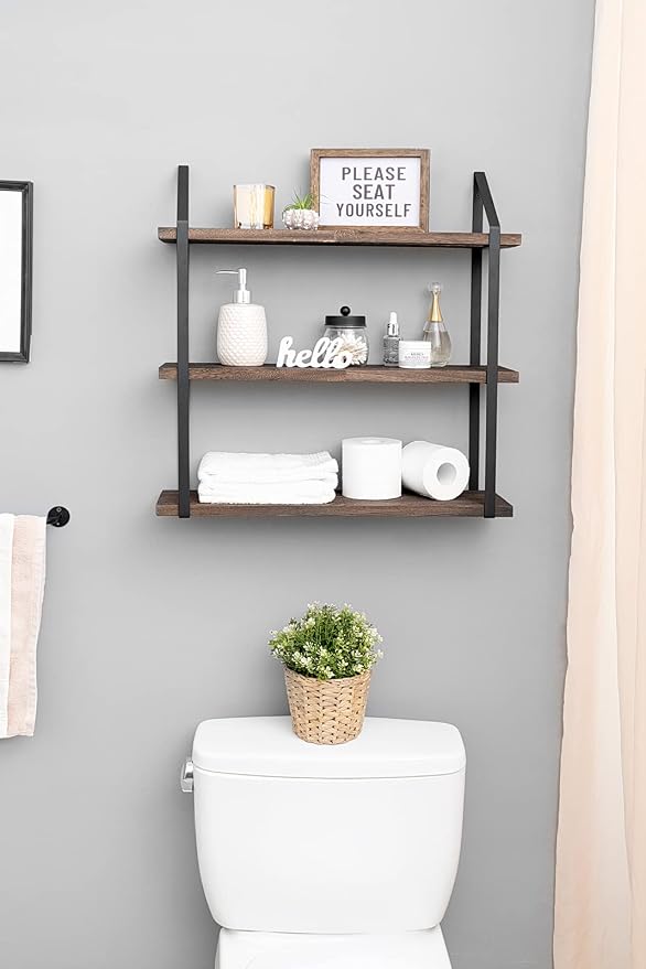 Mkono 3 Tier Floating Wall Shelf Wood Hanging Shelf - Image 2