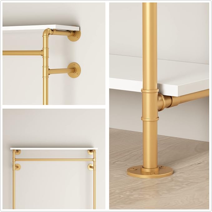 Gold Wall Clothing Racks with White Shelves, Wall Mounted Gold Clothes Rack - Image 3