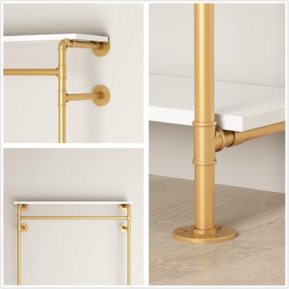 Gold Wall Clothing Racks with White Shelves, Wall Mounted Gold Clothes Rack - Image 3