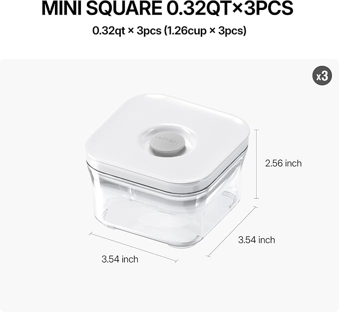 VAKUEN Premium Airtight Food Storage Containers, Mini Square 3pc/set, Smart - Image 2