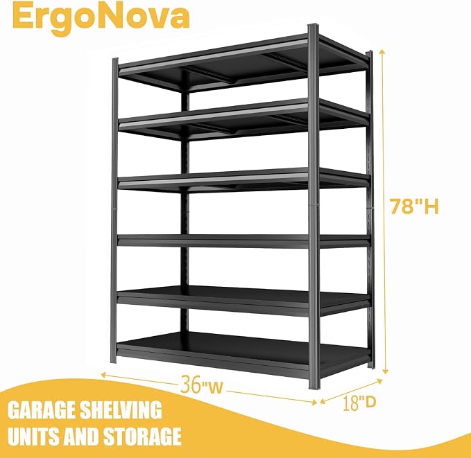 6Tier Storage Shelves Heavy Duty Adjustable Metal Garage Shelving Unit Rack - Image 3