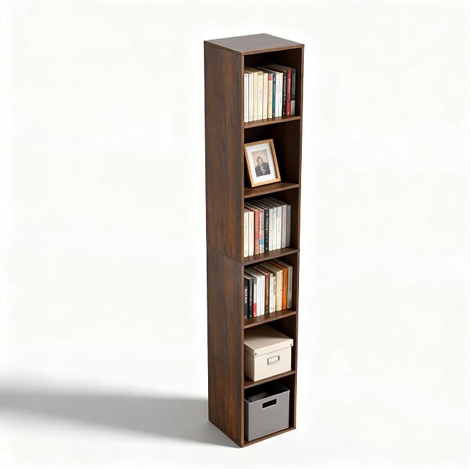 6 Cube Storage Organizer, Narrow Open Shelf Bookcase, Freestanding 6 Tier Low by NewBeth