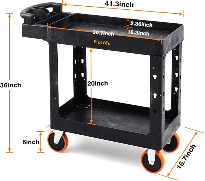 ELAFROS Heavy Duty Plastic Utility Cart 41.3 x 17 Inch - Image 2