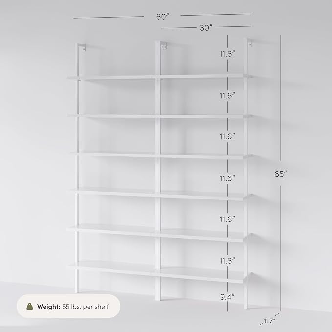 Nathan James Theo 6-Shelf Tall Modern Bookshelf, Wall Mount Ladder Shelf - Image 2