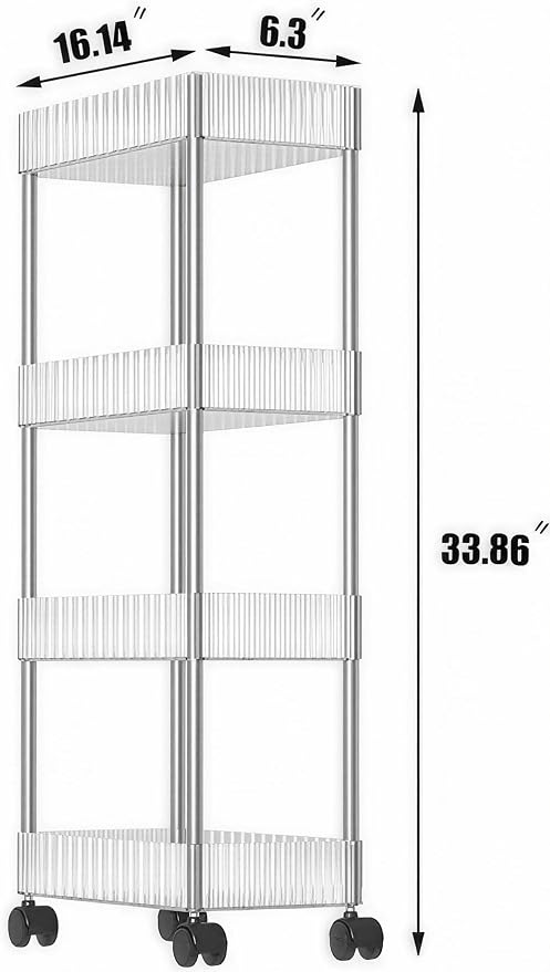 Sooyee Clear 4 Tier Slim Storage Cart, Rolling Storage Cart, Narrow Shelf - Image 5