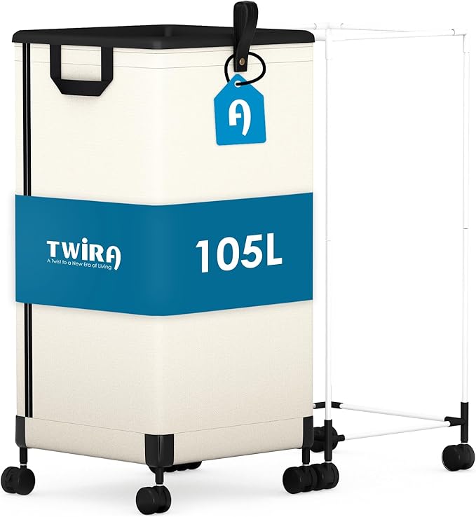 Laundry Basket with Wheels 105L, Large Rolling Laundry Hamper with Removable Bag by TWIRA