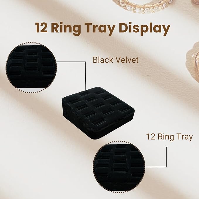 Novel Box 12-Slot Black Velvet Rings/Earrings/Cufflinks Holder Tray 5.75x5x2 - Image 3