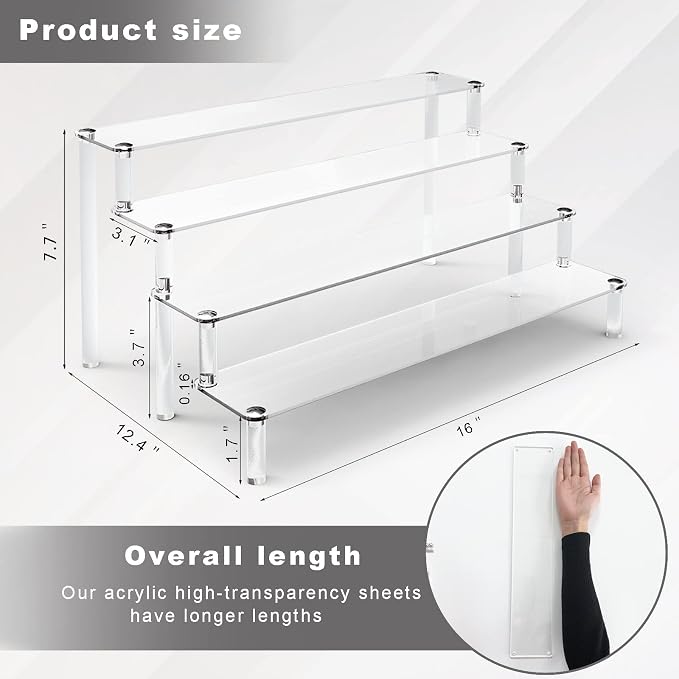 ULENDIS 2 Pack 4 Tier Clear Acrylic Display Risers Stand Shelf, Acrylic Stands - Image 2