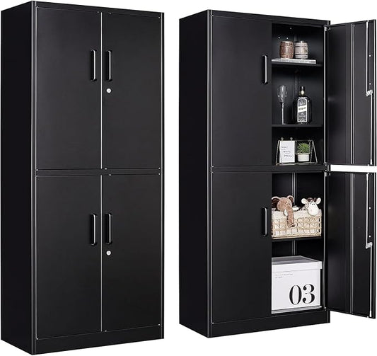 Metal Storage Cabinet with 3 Adjustable Shelves and 4 Doors, Steel Tool Cabinets by SISESOL