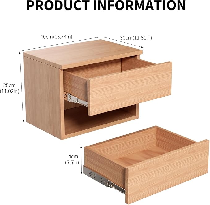 Floating Nightstand, Modern Wall Mounted Bedside Table - Image 2