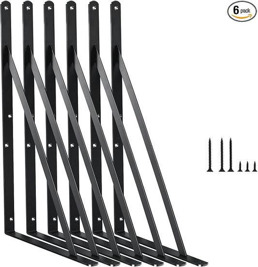 6 Pack L14 x H 10" Black Heavy Duty Shelf Brackets by MHMYDZ