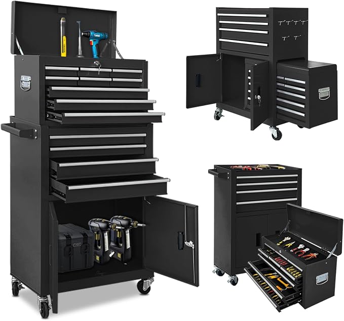 Tool Chest 13-Drawer with Double Door Handle, 2 in 1 Detachable Rolling Tool by TOKUWA