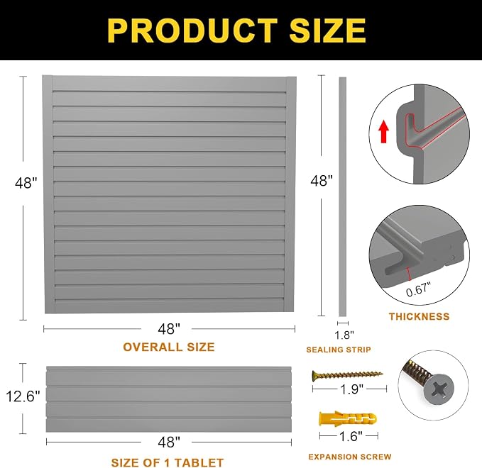 4'H x 4'W PVC Slatwall Panels Garage Wall Storage System - Image 3