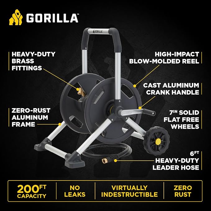 Gorilla 200’ Aluminum Zero-Rust Upright Hose Reel - Image 2