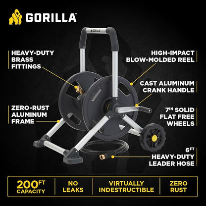 Gorilla 200’ Aluminum Zero-Rust Upright Hose Reel - Image 2