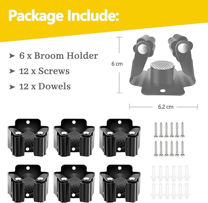 Verdenu 6 Pack Broom Holder, Stainless Steel Command Broom Holder - Image 2