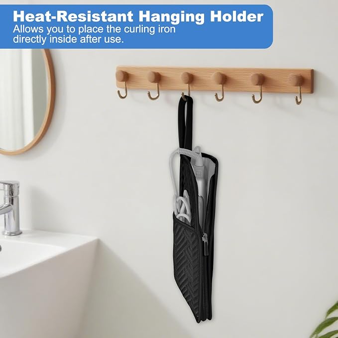 SITHON Hot Iron Holder & Mat, Heat Resistant Hair Tools Travel Bag Portable Hot - Image 3