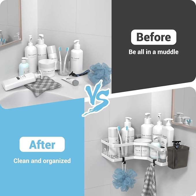 AKTECKE Shower Caddy Corner Organizer Shelf: 2Pack Adhesive Shower Essentials - Image 4