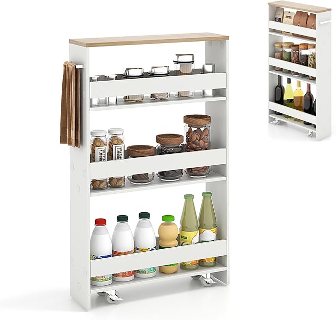 Slim Storage Cart, 4 Tier Rolling Storage Cabinet by DREAMADE