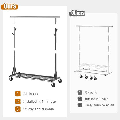 Garment Rack Load 530lbs, Heavy Duty Rolling Clothes Rack - Image 3