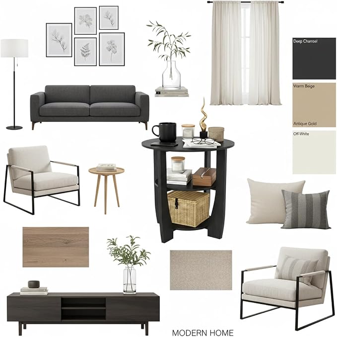 Round End Table with Storage Shelf, 3 Tier Modern Side Table, Sofa Recliner - Image 4