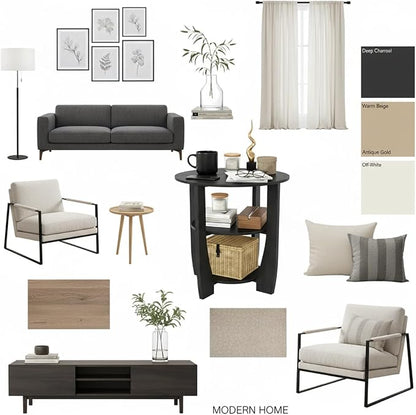 Round End Table with Storage Shelf, 3 Tier Modern Side Table, Sofa Recliner - Image 4