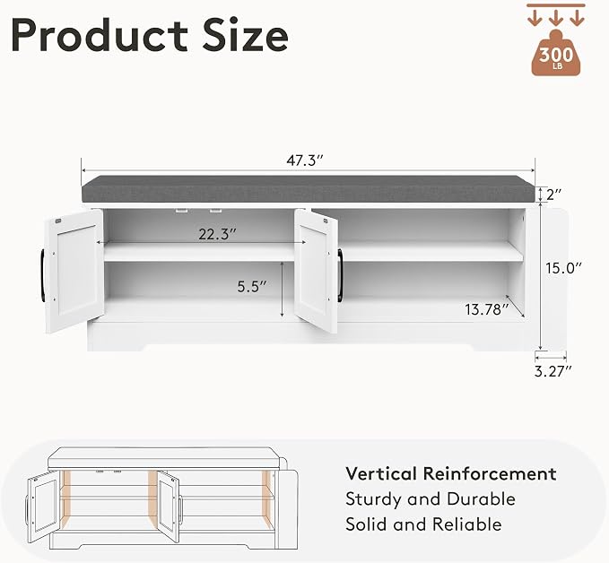 GRUSIGN 47.3" Shoe Storage Bench - Image 3