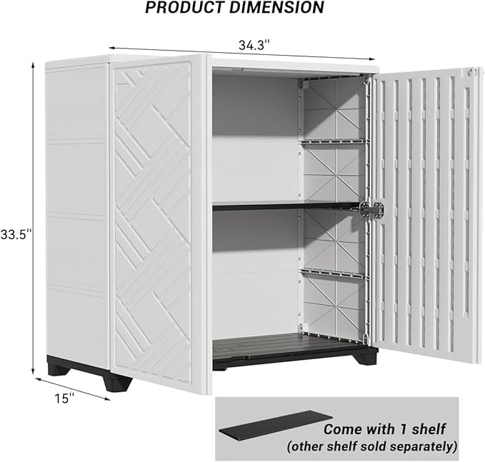 KINYING Outdoor Storage Cabinet Waterproof, 60 Gallon Resin Outdoor Storage Shed - Image 3