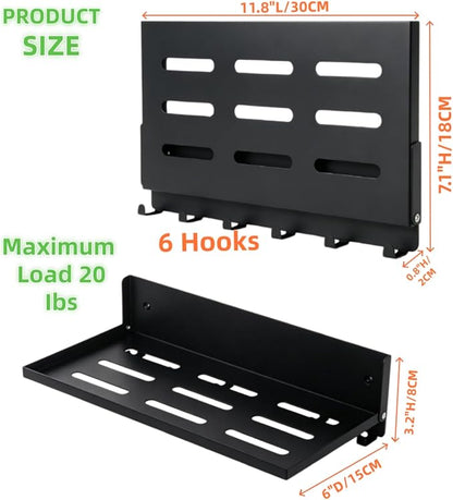 Small Folding Metal Shelf with Hooks, Fold-up Wall Shelf, 6 Hooks, Drop Down - Image 3