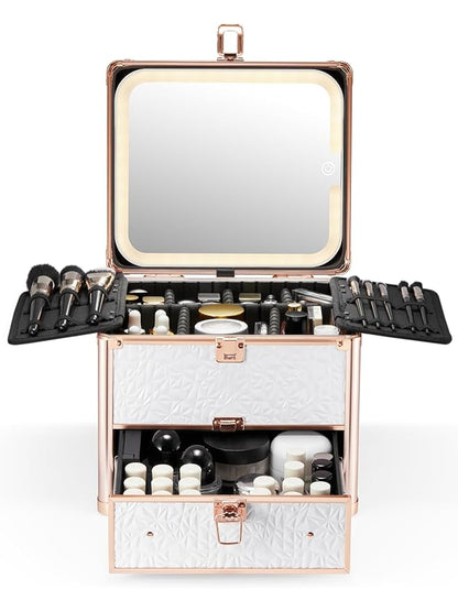 Qislee Makeup Box with Drawer and A Detachable Lighted Mirror, Waterproof by Qislee