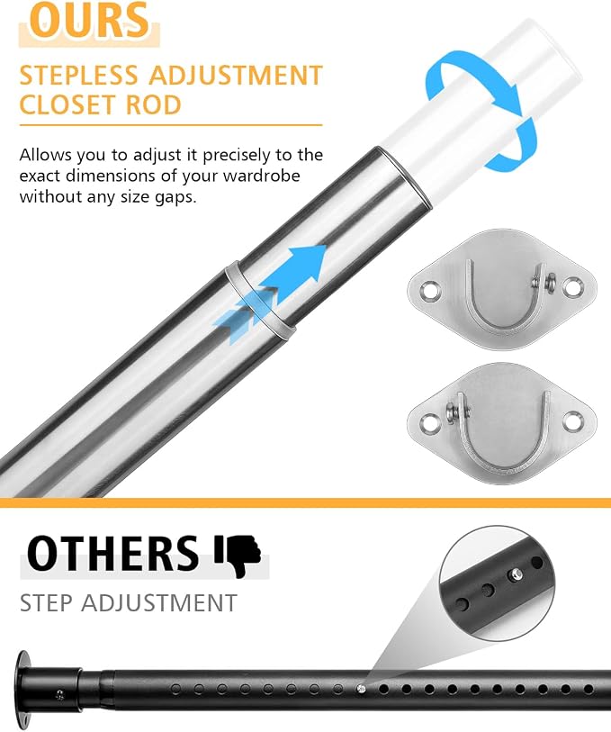 Closet Rod, 17 to 52 Inch Heavy Duty Adjustable Metal Clothing Rack - Image 2