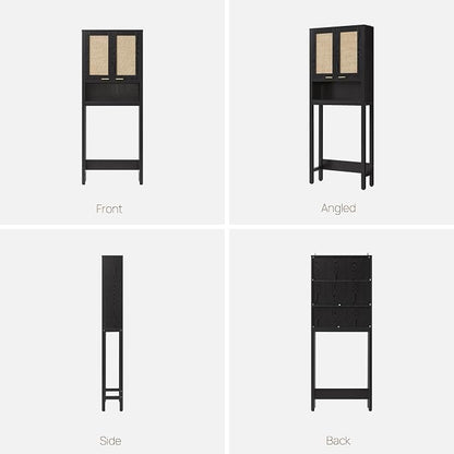 SICOTAS Over the Toilet Storage Cabinet, Rattan Door Bathroom Organizer | - Image 9
