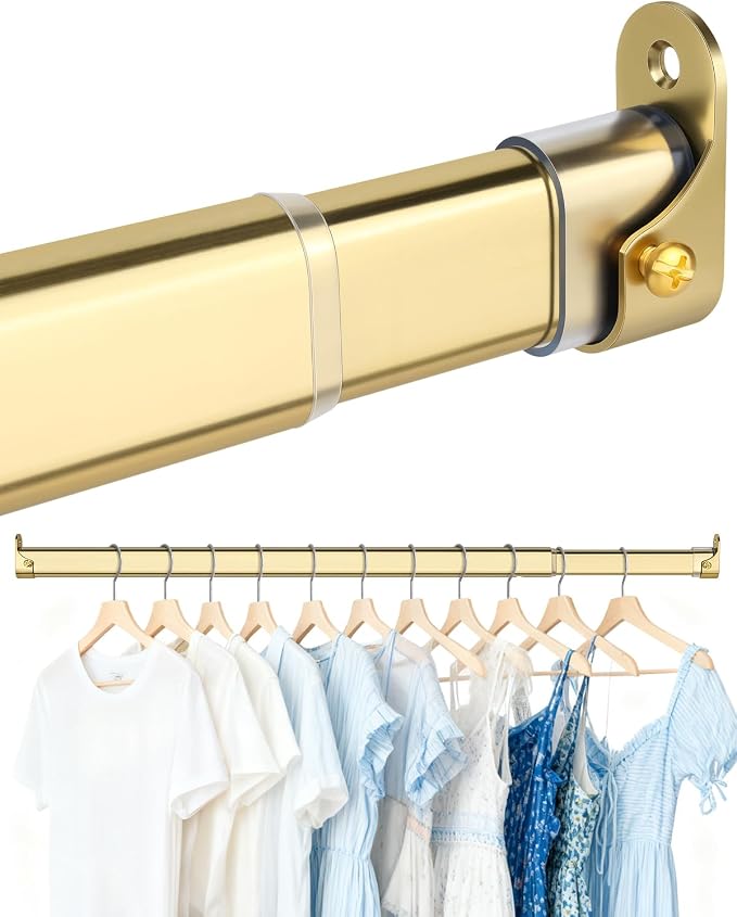 Oval Closet Rod for Hanging Clothes 30 to 54.5 Inch, Includes End Supports by FENKOA