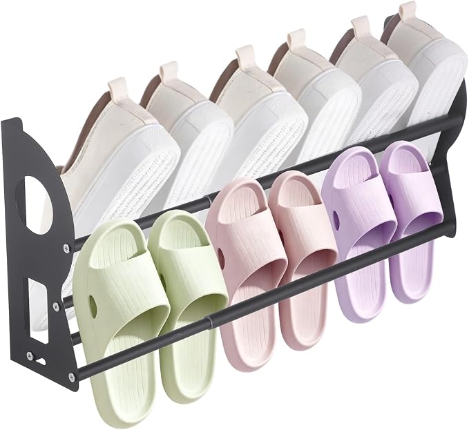 Wall Mounted Shoe Rack, 14.6-26.4 Inch Expandable 2-Tier Shoe Organizer by Unknown